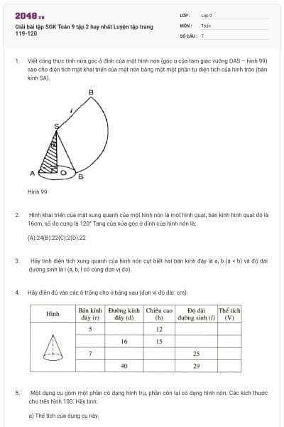 Giải bài tập SGK Toán 9 tập 2 hay nhất  Luyện tập trang 119-120