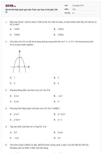 Đề thi thử thpt quốc gia môn Toán cực hay có lời giải ( Đề 2)