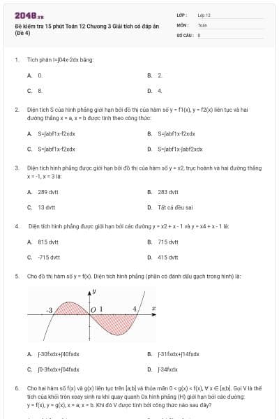 Đề kiểm tra 15 phút Toán 12 Chương 3 Giải tích có đáp án (Đề 4)