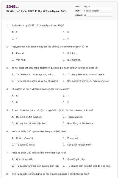 Đề kiểm tra 15 phút GDCD 11 Học kì 2 (có đáp án - Đề 1)