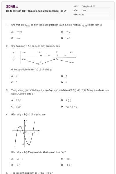 Bộ đề thi Toán THPT Quốc gia năm 2022 có lời giải (Đề 29)