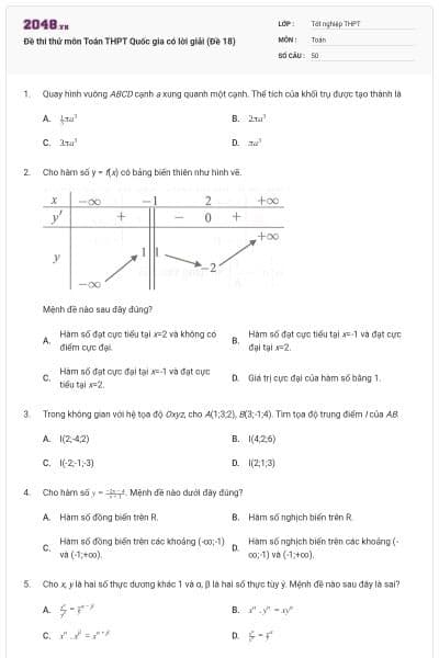 Đề thi thử môn Toán THPT Quốc gia có lời giải (Đề 18)