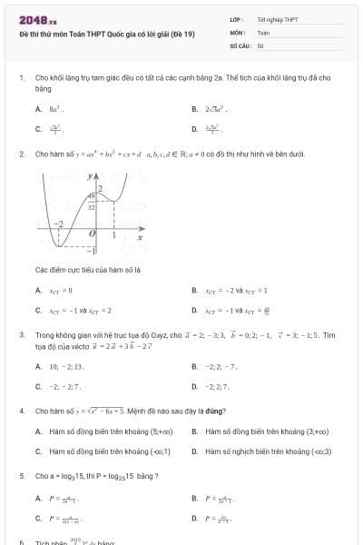 Đề thi thử môn Toán THPT Quốc gia có lời giải (Đề 19)