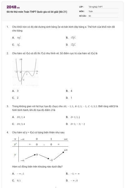Đề thi thử môn Toán THPT Quốc gia có lời giải (Đề 21)