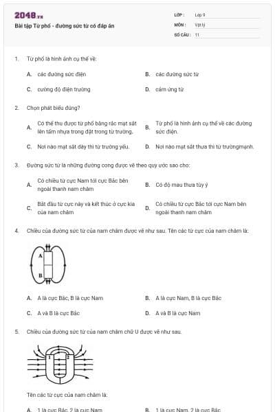 Bài tập Từ phổ - đường sức từ có đáp án