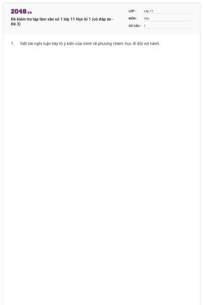Đề kiểm tra tập làm văn số 1 lớp 11 Học kì 1 (có đáp án - Đề 3)