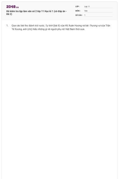 Đề kiểm tra tập làm văn số 2 lớp 11 Học kì 1 (có đáp án - Đề 2)