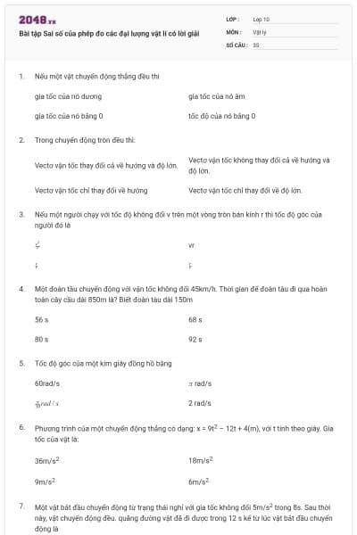 Bài tập Sai số của phép đo các đại lượng vật lí có lời giải