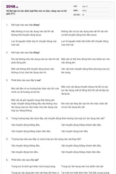 40 Bài tập về các định luật Niu-tơn cơ bản, nâng cao có lời giải (P1)