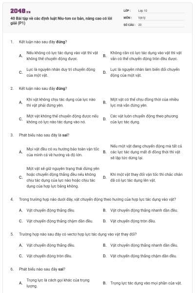 40 Bài tập về các định luật Niu-tơn cơ bản, nâng cao có lời giải (P1)