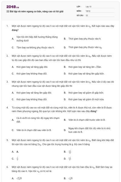 22 Bài tập về ném ngang cơ bản, nâng cao có lời giải