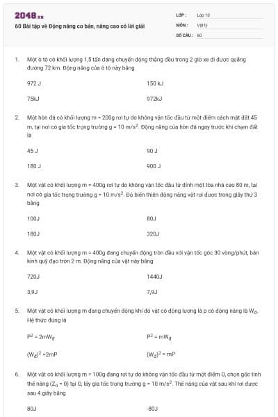 60 Bài tập về Động năng cơ bản, nâng cao có lời giải