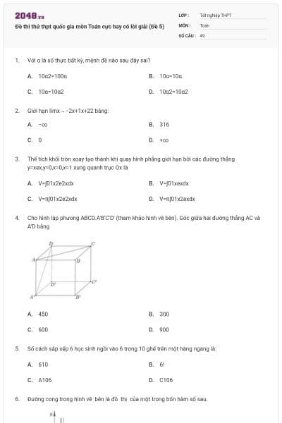 Đề thi thử thpt quốc gia môn Toán cực hay có lời giải (Đề 5)