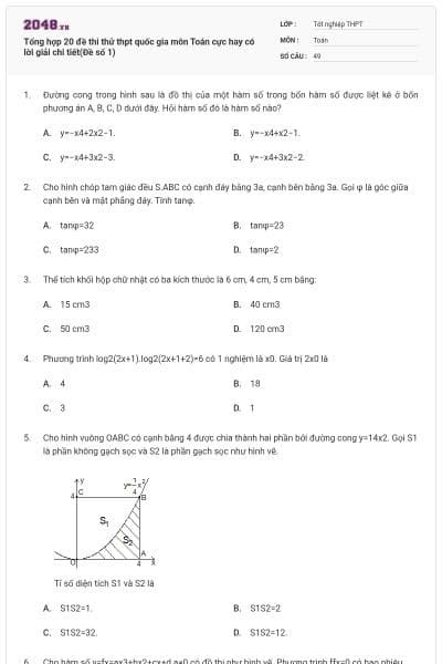 Tổng hợp 20 đề thi thử thpt quốc gia môn Toán cực hay có lời giải chi tiết(Đề số 1)