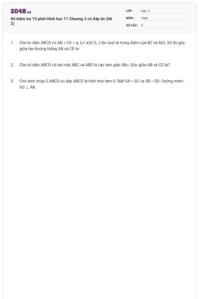 Đề kiểm tra 15 phút Hình học 11 Chương 3 có đáp án (Đề 2)