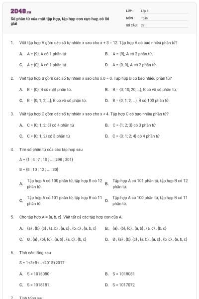 Số phần tử của một tập hợp, tập hợp con cực hay, có lời giải