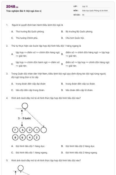 Trắc nghiệm Bài 4: Đội ngũ đơn vị