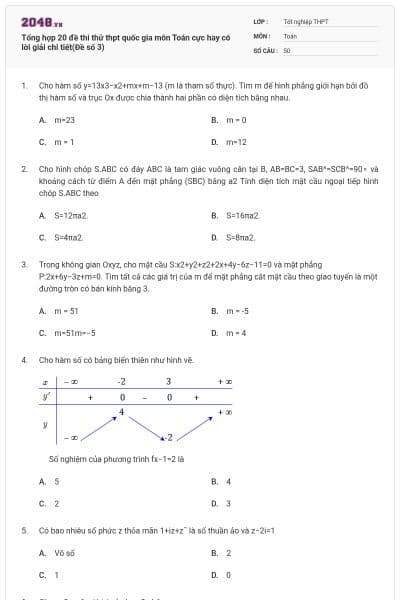 Tổng hợp 20 đề thi thử thpt quốc gia môn Toán cực hay có lời giải chi tiết(Đề số 3)