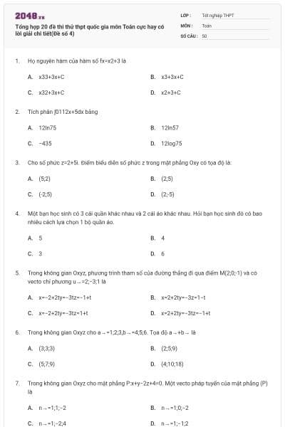 Tổng hợp 20 đề thi thử thpt quốc gia môn Toán cực hay có lời giải chi tiết(Đề số 4)