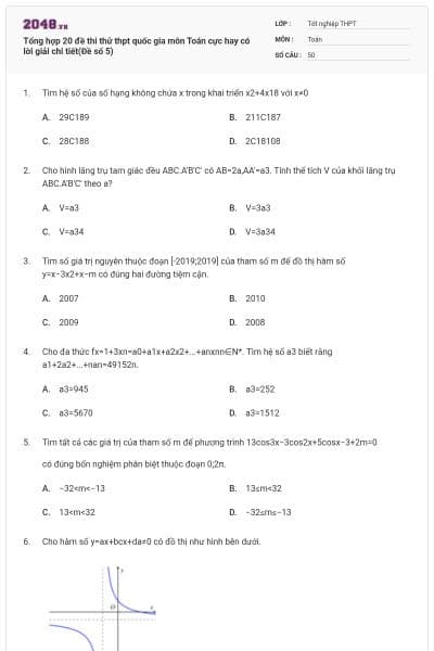 Tổng hợp 20 đề thi thử thpt quốc gia môn Toán cực hay có lời giải chi tiết(Đề số 5)