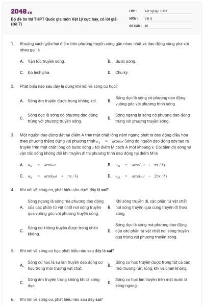 Bộ đề ôn thi THPT Quốc gia môn Vật Lý cực hay, có lời giải (Đề 7)