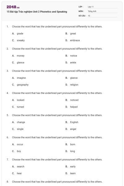 15 Bài tập Trắc nghiệm Unit 2 Phonetics and Speaking