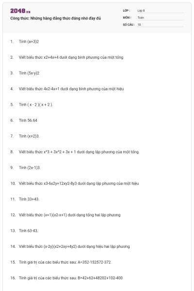 Công thức: Những hằng đẳng thức đáng nhớ đầy đủ