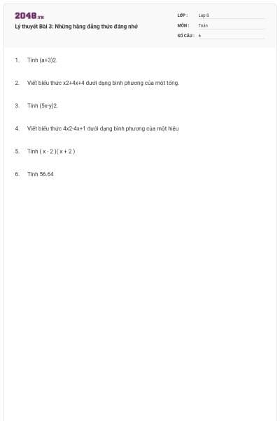 Lý thuyết Bài 3: Những hằng đẳng thức đáng nhớ