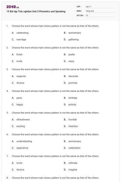 15 Bài tập Trắc nghiệm Unit 3 Phonetics and Speaking