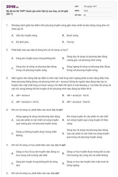 Bộ đề ôn thi THPT Quốc gia môn Vật Lý cực hay, có lời giải (Đề 7)