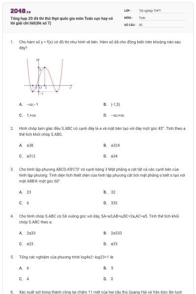 Tổng hợp 20 đề thi thử thpt quốc gia môn Toán cực hay có lời giải chi tiết(Đề số 7)