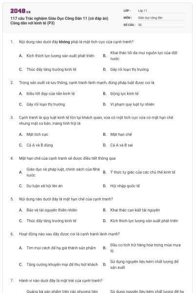 117 câu Trắc nghiệm Giáo Dục Công Dân 11 (có đáp án) Công dân với kinh tế (P3)