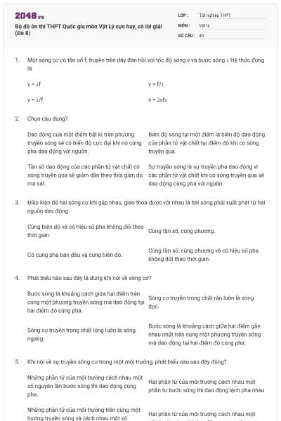 Bộ đề ôn thi THPT Quốc gia môn Vật Lý cực hay, có lời giải (Đề 8)