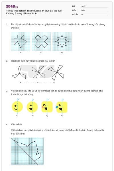 15 câu Trắc nghiệm Toán 6 Kết nối tri thức Bài tập cuối Chương 5 trang 110 có đáp án