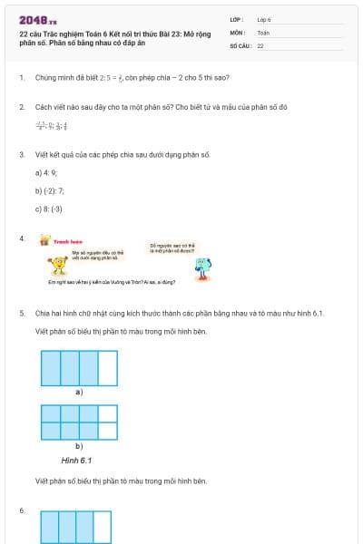 22 câu Trắc nghiệm Toán 6 Kết nối tri thức Bài 23: Mở rộng phân số. Phân số bằng nhau có đáp án