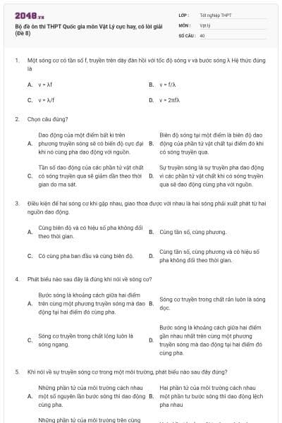 Bộ đề ôn thi THPT Quốc gia môn Vật Lý cực hay, có lời giải (Đề 8)