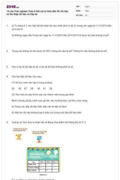 16 câu Trắc nghiệm Toán 6 Kết nối tri thức Bài 38: Dữ liệu và thu thập dữ liệu có đáp án