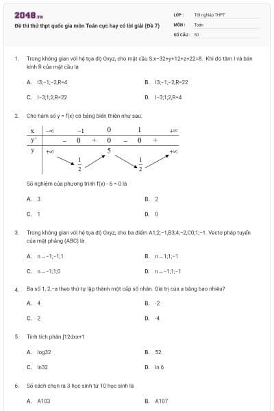 Đề thi thử thpt quốc gia môn Toán cực hay có lời giải (Đề 7)