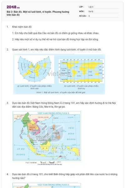 Bài 2: Bản đồ. Một số lưới kinh, vĩ tuyến. Phương hướng trên bản đồ