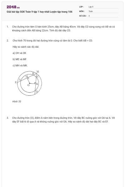 Giải bài tập SGK Toán 9 tập 1  hay nhất Luyện tập trang 106