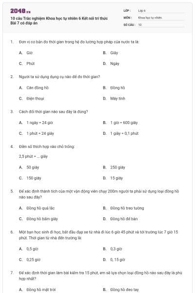 10 câu Trắc nghiệm Khoa học tự nhiên 6 Kết nối tri thức Bài 7 có đáp án