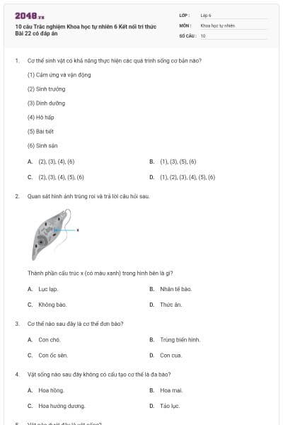 10 câu Trắc nghiệm Khoa học tự nhiên 6 Kết nối tri thức Bài 22 có đáp án