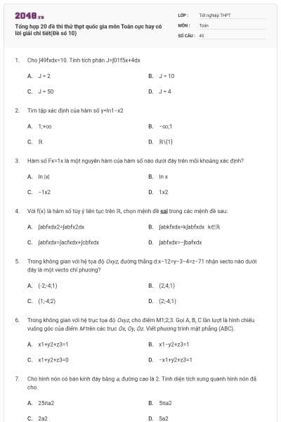 Tổng hợp 20 đề thi thử thpt quốc gia môn Toán cực hay có lời giải chi tiết(Đề số 10)