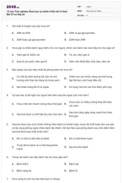 10 câu Trắc nghiệm Khoa học tự nhiên 6 Kết nối tri thức Bài 29 có đáp án