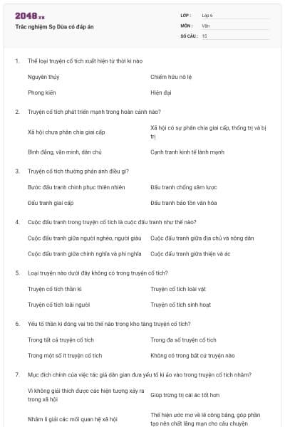 Trắc nghiệm Sọ Dừa có đáp án