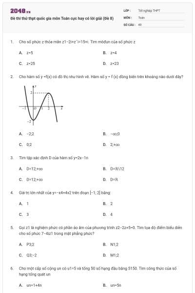 Đề thi thử thpt quốc gia môn Toán cực hay có lời giải (Đề 8)