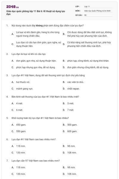 Giáo dục quốc phòng lớp 11 Bài 6: Kĩ thuật sử dụng lựu đạn