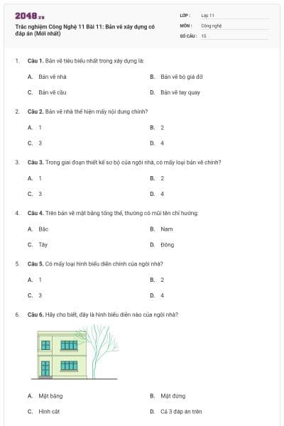 Trắc nghiệm Công Nghệ 11 Bài 11: Bản vẽ xây dựng có đáp án (Mới nhất)
