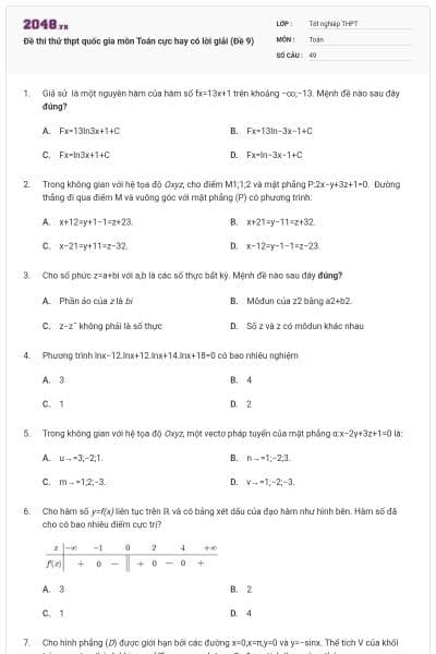 Đề thi thử thpt quốc gia môn Toán cực hay có lời giải (Đề 9)