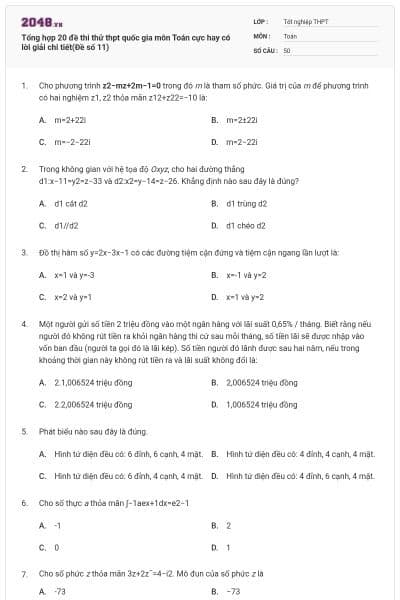 Tổng hợp 20 đề thi thử thpt quốc gia môn Toán cực hay có lời giải chi tiết(Đề số 11)